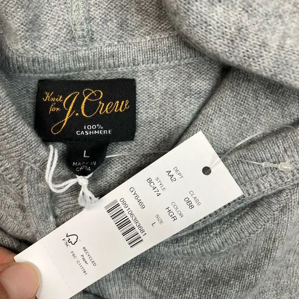 J Crew Cashmere Hoodie Mens L Gray Waffle Knit Minimalist Luxury Sweater BC474